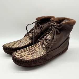 Anxynt McCullough Leather Moccasin Hiking Lace Shoes Crocodile Print Mens Size 7